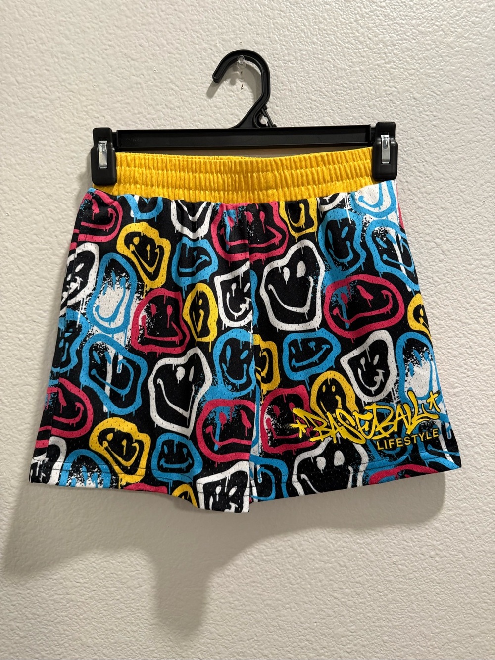 B 101 Boys Athletic Mesh Short Multicolor Smiley Graphic Drawstring